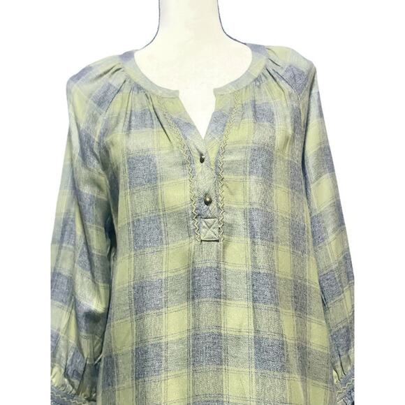 Caffe Marrakesh Pullover Top Women's Medium 3/4 Sleeves Green Plaid NEW - Picture 3 of 7